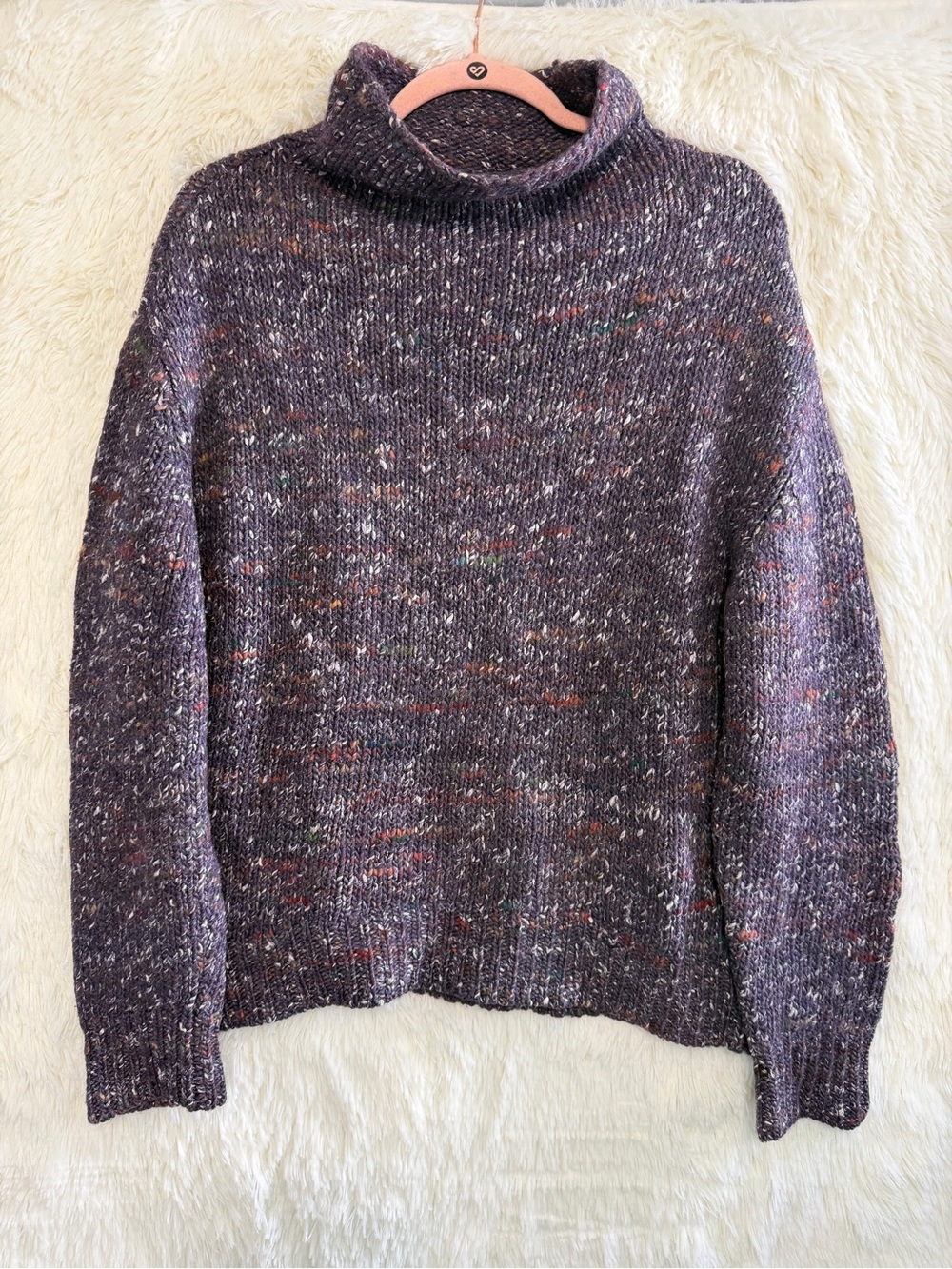 Aritzia Wilfred Womens Cyprie Speckled Tweed Turtleneck Sweater Size M Purple